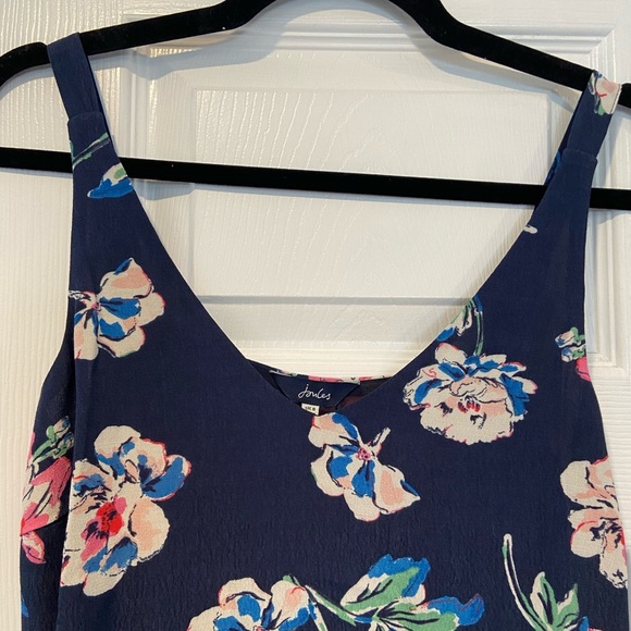 NWT Joules Size 4 Navy Blue Pink Floral V Neck Tank Top Flowy Lined Split Hem - Picture 2 of 11